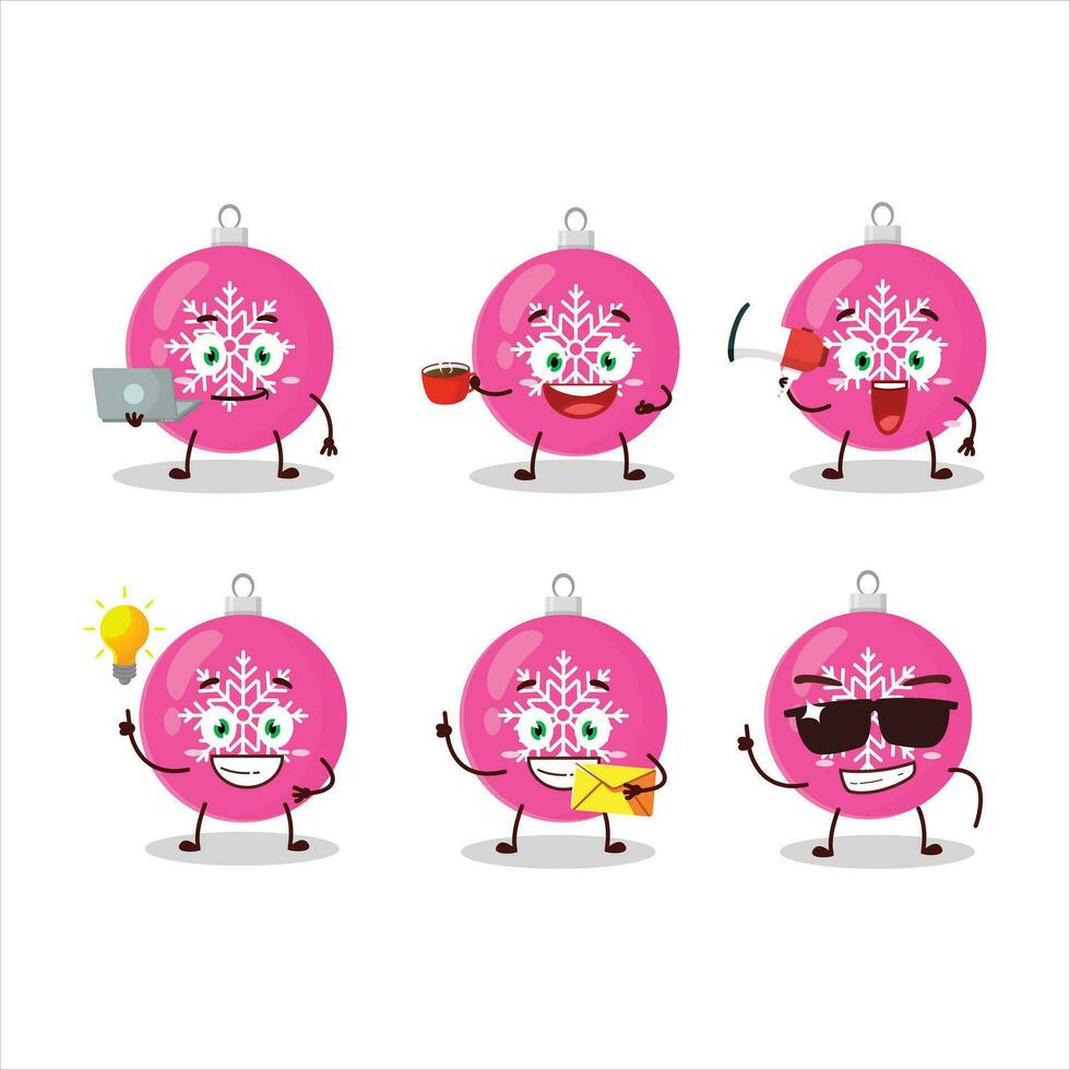 Kerstmis bal roze tekenfilm karakter met divers types van bedrijf emoticons vector