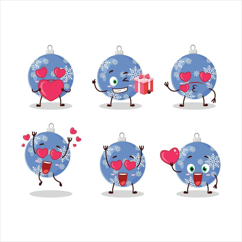 Kerstmis bal blauw tekenfilm karakter met liefde schattig emoticon vector