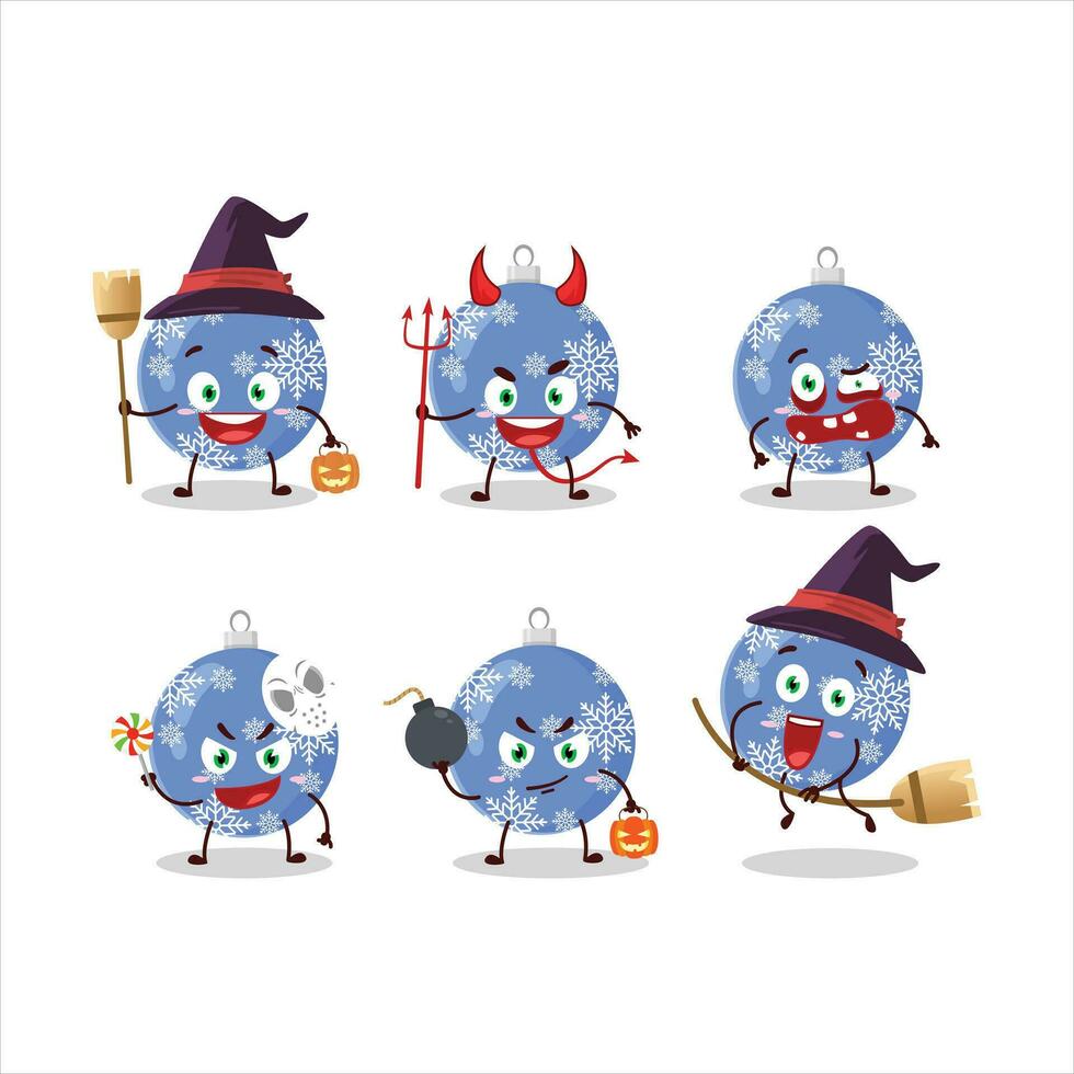 halloween uitdrukking emoticons met tekenfilm karakter van Kerstmis bal blauw vector