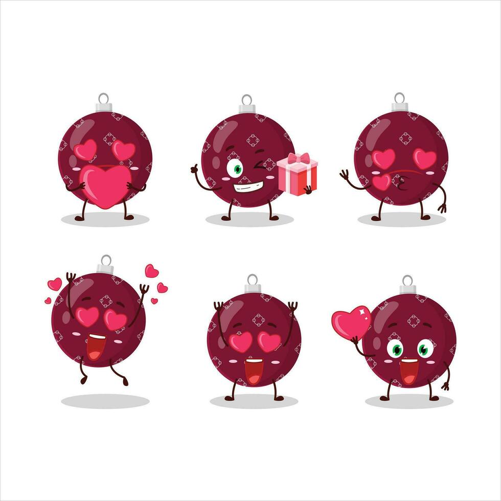 Kerstmis bal donker Purper tekenfilm karakter met liefde schattig emoticon vector