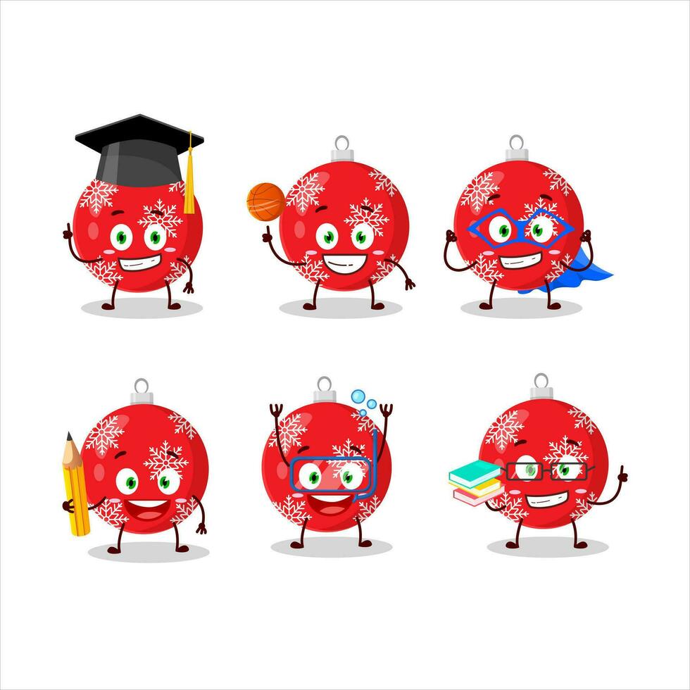 school- leerling van Kerstmis bal rood tekenfilm karakter met divers uitdrukkingen vector