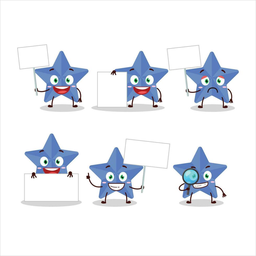 nieuw blauw sterren tekenfilm karakter brengen informatie bord vector