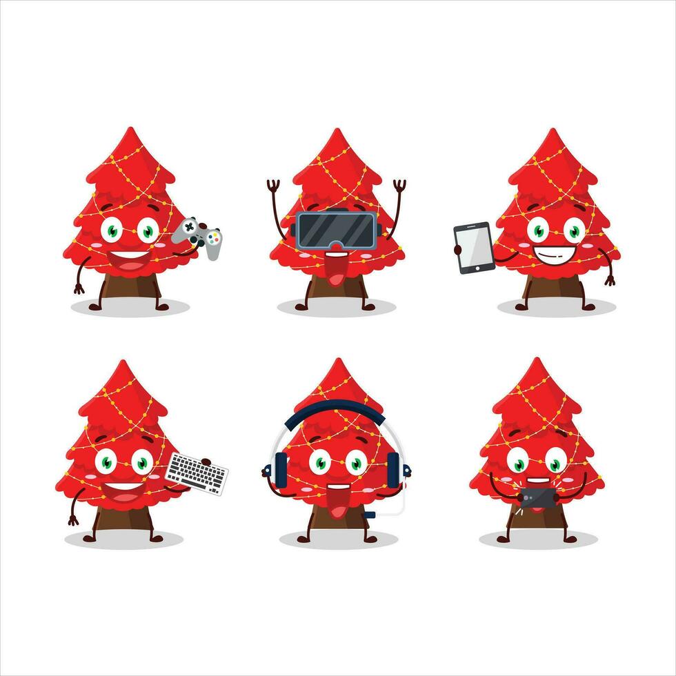 rood Kerstmis boom tekenfilm karakter zijn spelen spellen met divers schattig emoticons vector