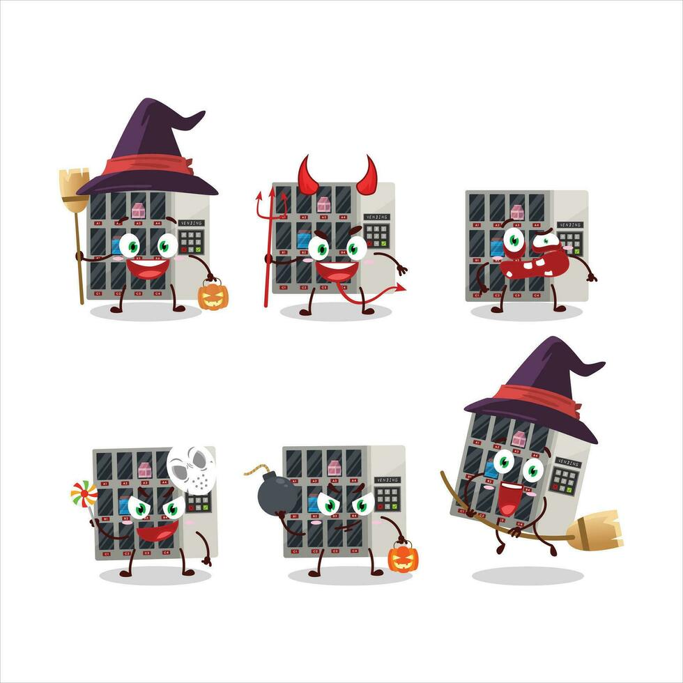 halloween uitdrukking emoticons met tekenfilm karakter van verkoop machine vector