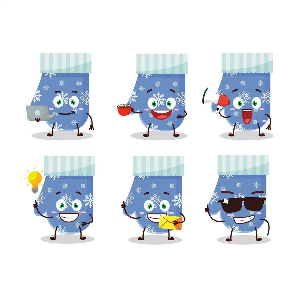 blauw handschoenen tekenfilm karakter met divers types van bedrijf emoticons vector