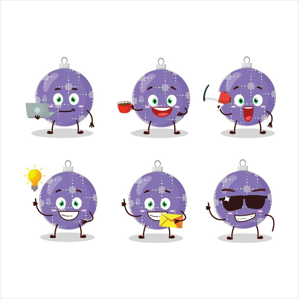 Kerstmis bal Purper tekenfilm karakter met divers types van bedrijf emoticons vector