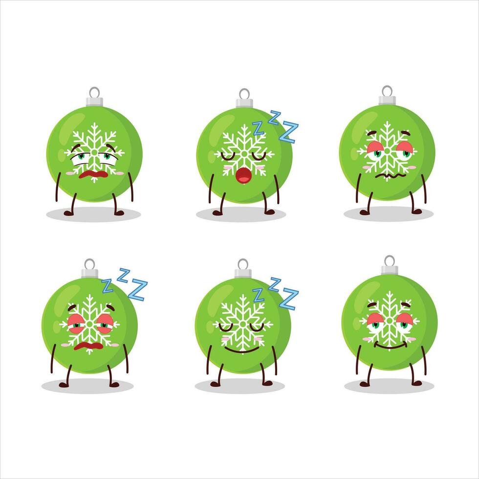tekenfilm karakter van Kerstmis bal groen met slaperig uitdrukking vector