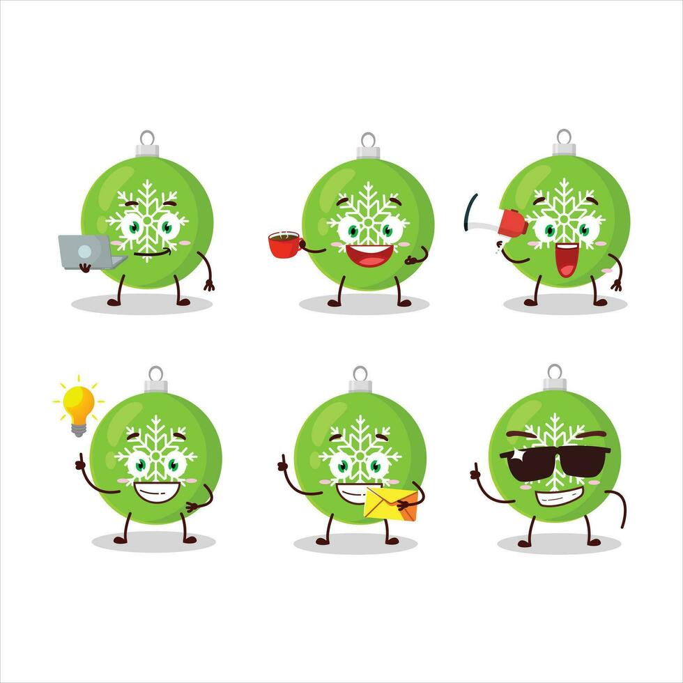 Kerstmis bal groen tekenfilm karakter met divers types van bedrijf emoticons vector