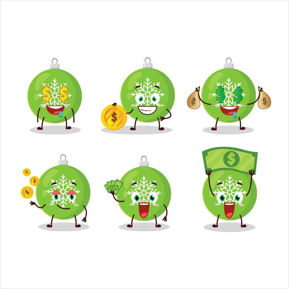 Kerstmis bal groen tekenfilm karakter met schattig emoticon brengen geld vector