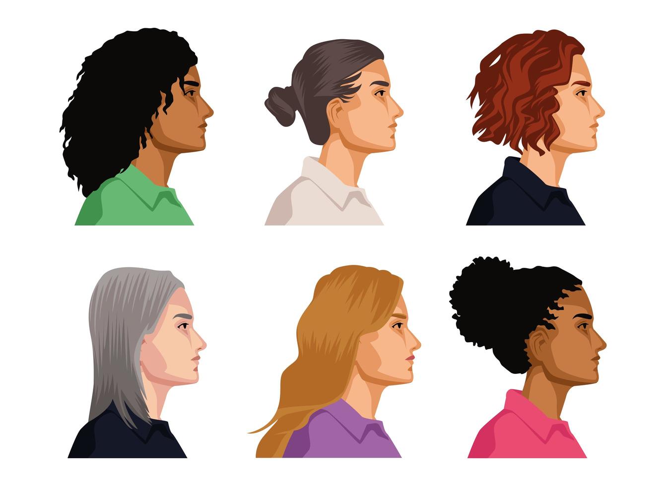 zes vrouwelijke karakters vector