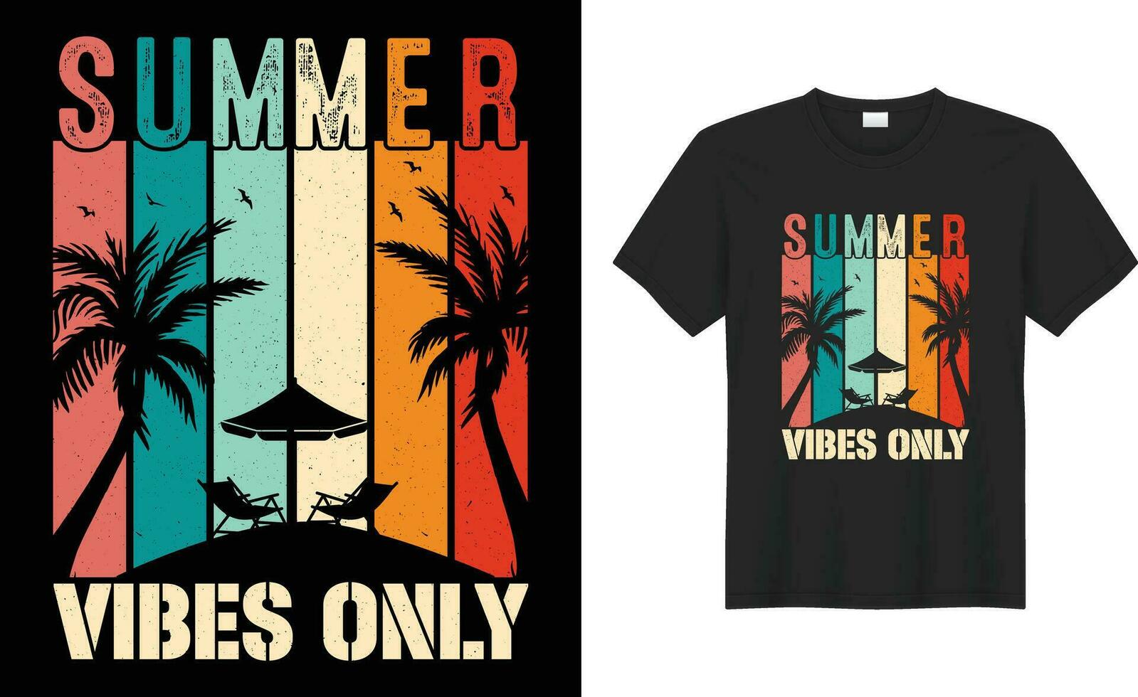 zomer zonsondergang kleurrijk retro wijnoogst grappig typografie vector t-shirt ontwerp. zomer gevoel enkel en alleen