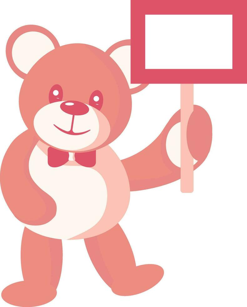 vector teddy beer karakter Holding aanplakbiljet in rood kleur.