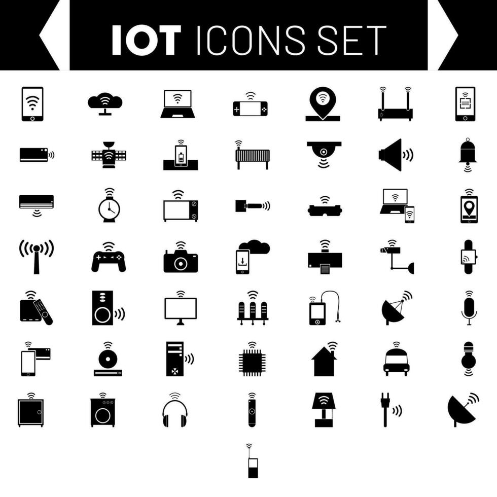 vlak stijl slim apparaten of iot glyph icoon set. vector