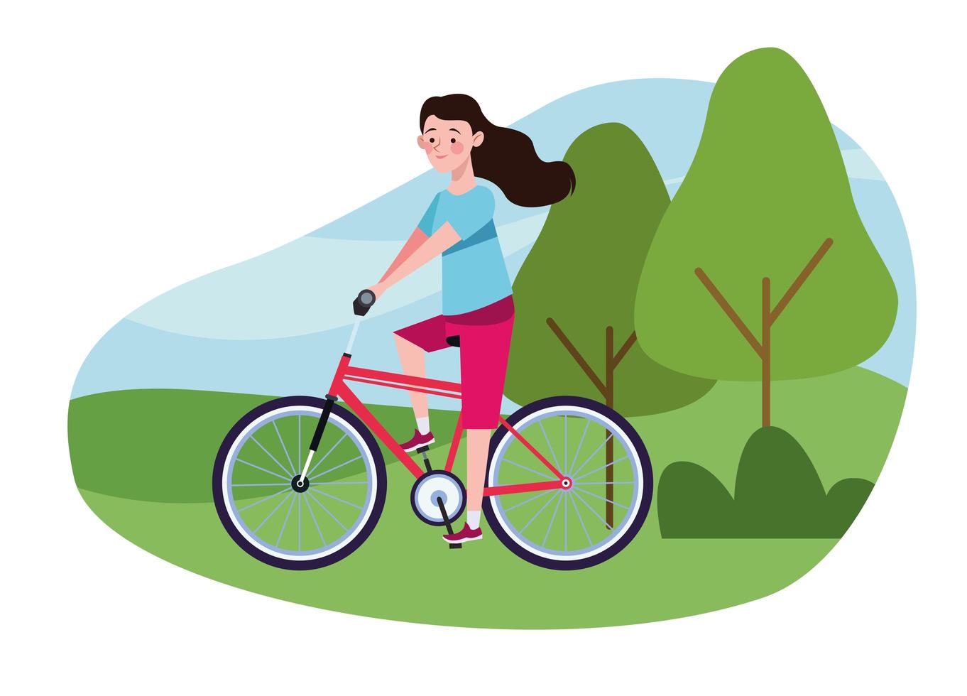 vrouw in de fiets op het kamp karakter gezonde levensstijl vector