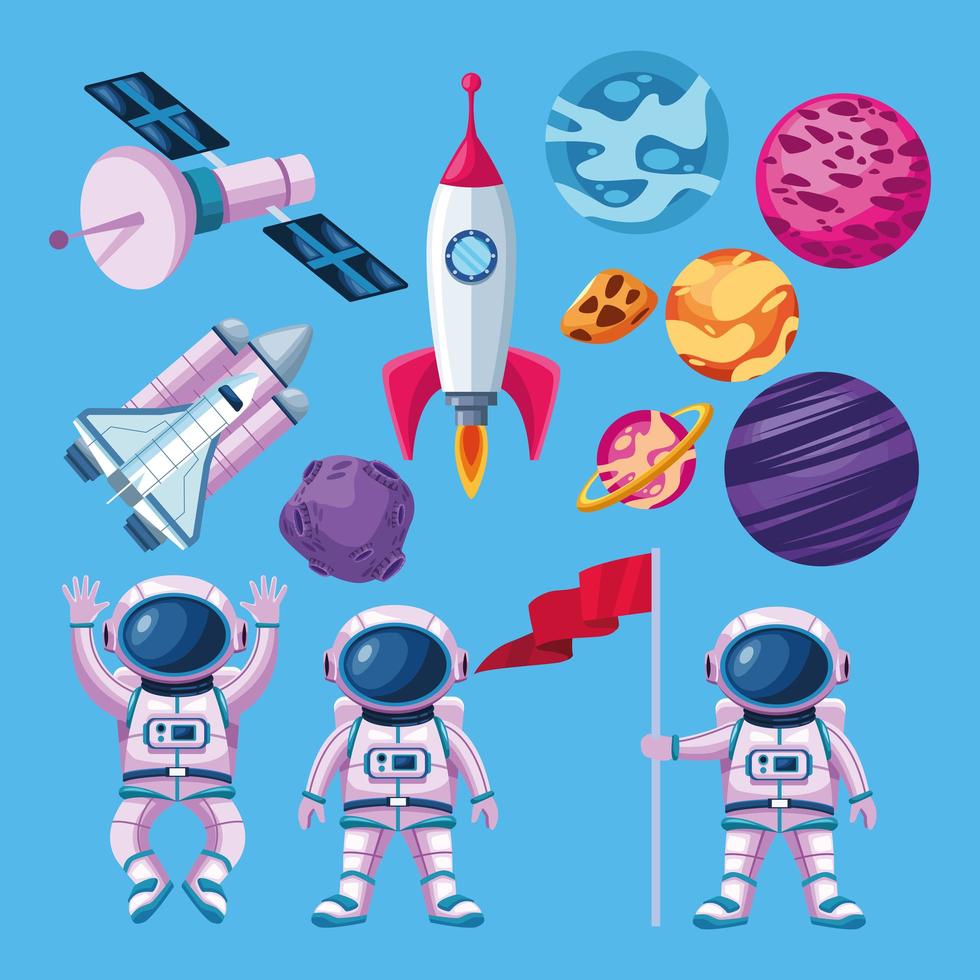 bundel van dertien space set iconen vector