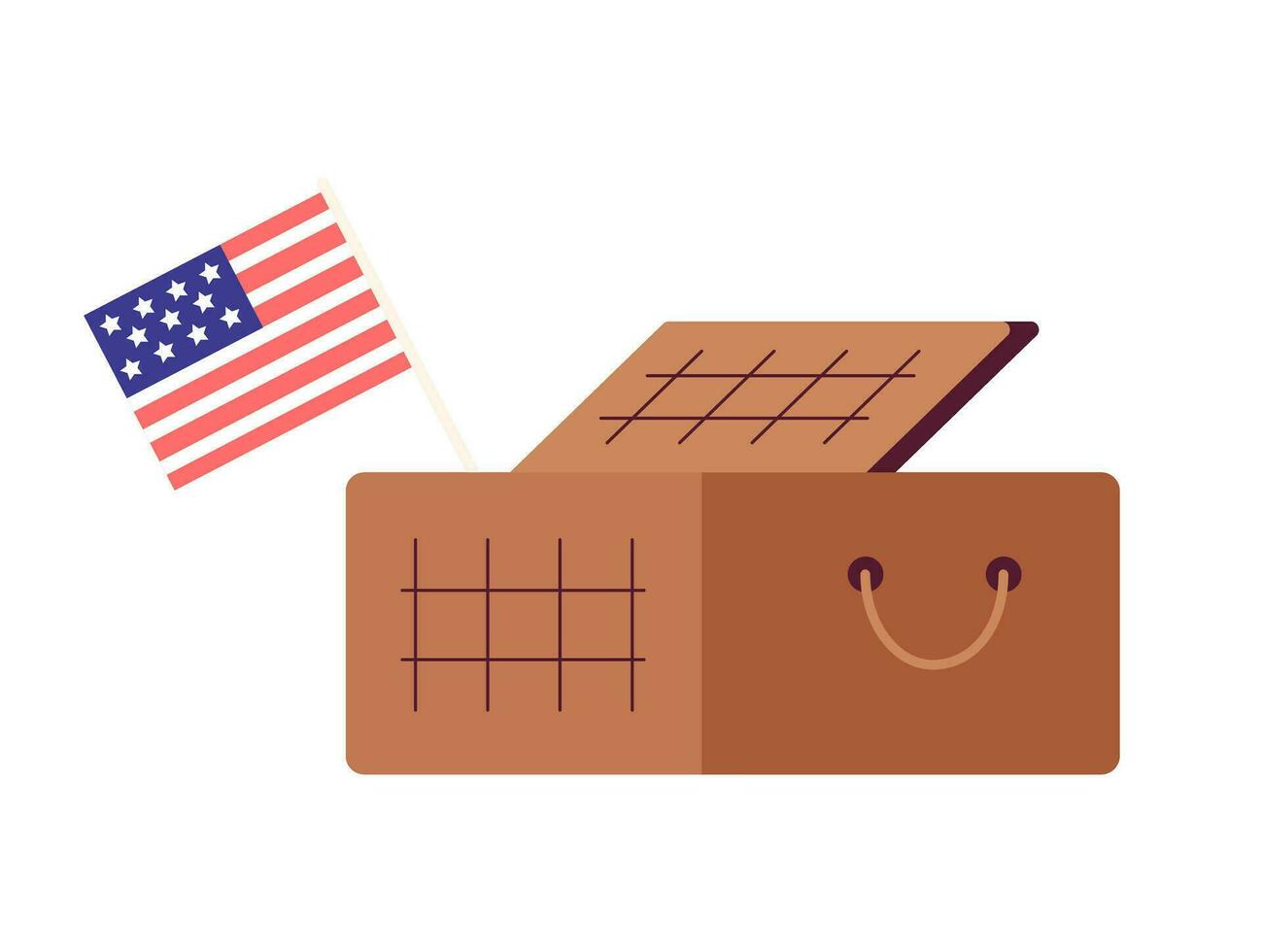 picknick mand met Amerikaans vlag semi vlak kleur vector voorwerp. onafhankelijkheid dag Verenigde Staten van Amerika viering. bewerkbare tekenfilm klem kunst icoon Aan wit achtergrond. gemakkelijk plek illustratie voor web grafisch ontwerp