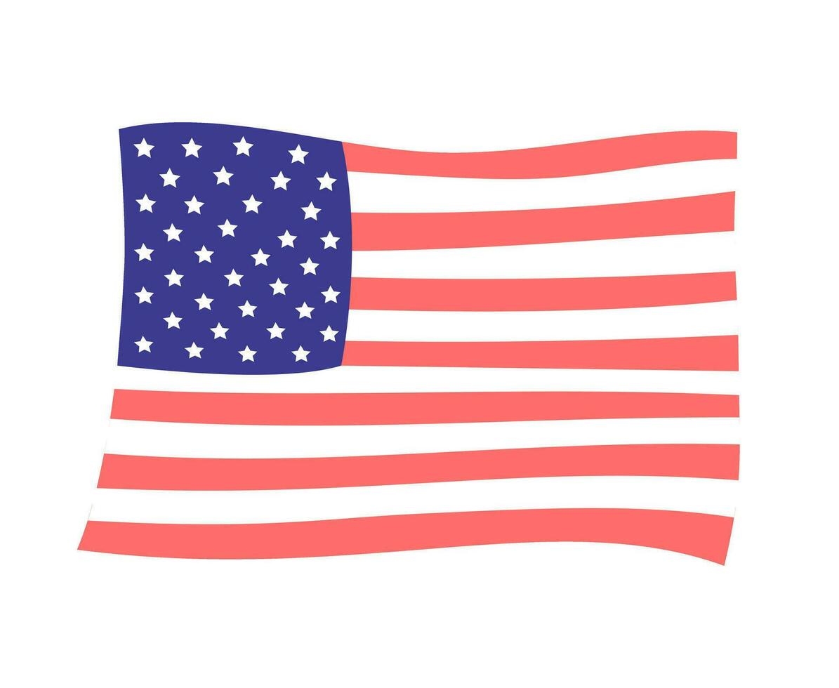 Amerikaans vlag vliegend semi vlak kleur vector voorwerp. 4e van juli nationaal vlag. Verenigde Staten van Amerika natie. bewerkbare tekenfilm klem kunst icoon Aan wit achtergrond. gemakkelijk plek illustratie voor web grafisch ontwerp