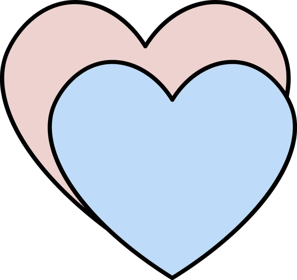 roze en blauw overlappende harten icoon. vector
