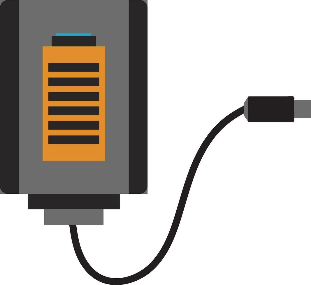 grijs en oranje accu met oplader. vector