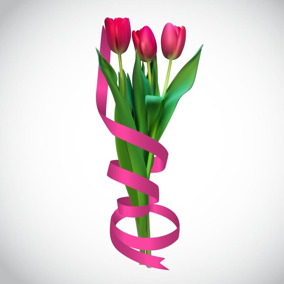 realistische vectorillustratie kleurrijke tulpen. rode bloemen op lichte achtergrond vector