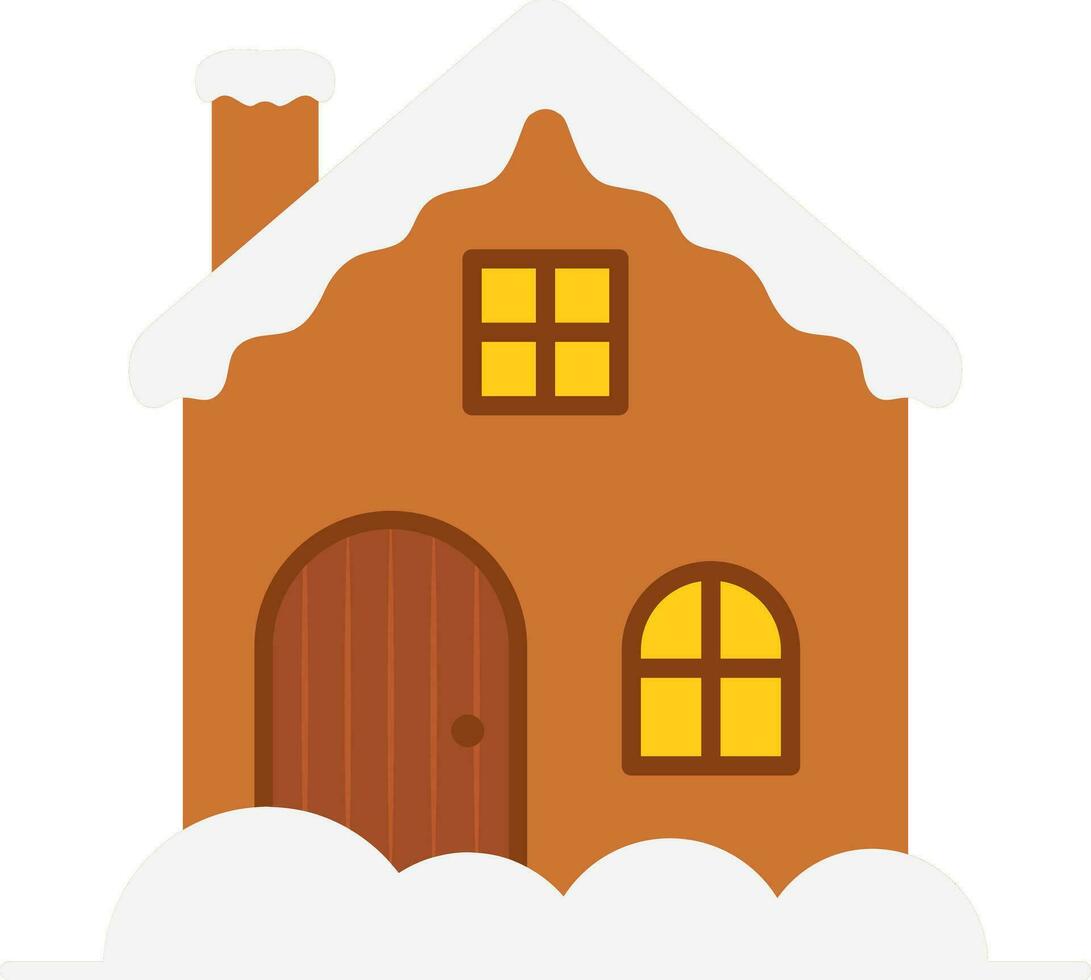 sneeuw Hoes houten huis icoon in vlak stijl. vector