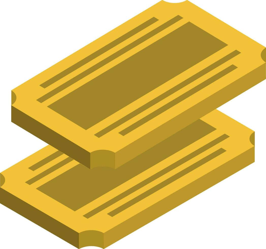 3d isometrische kaartjes icoon in gouden kleur. vector