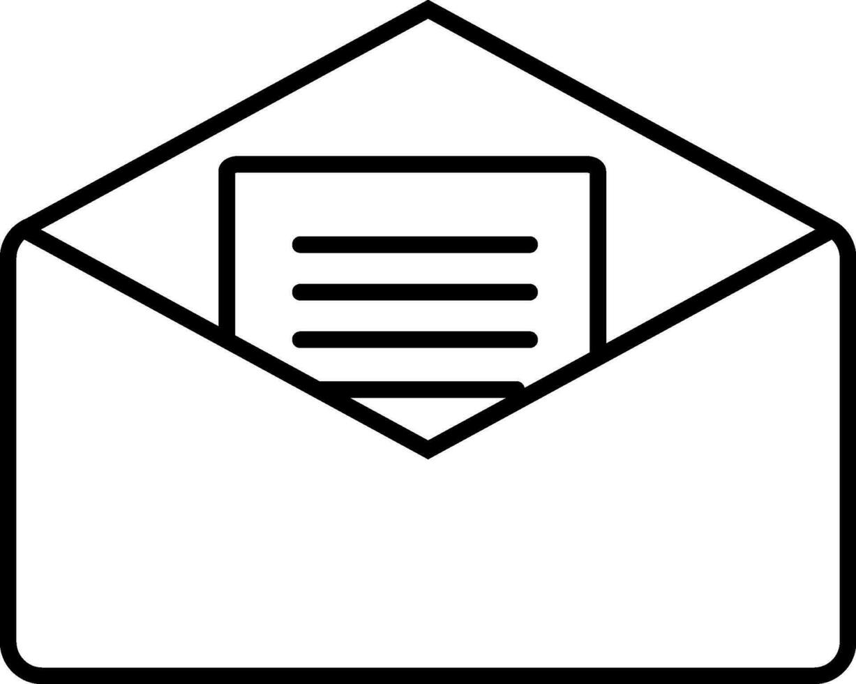 vlak stijl Open envelop in zwart lijn kunst. vector