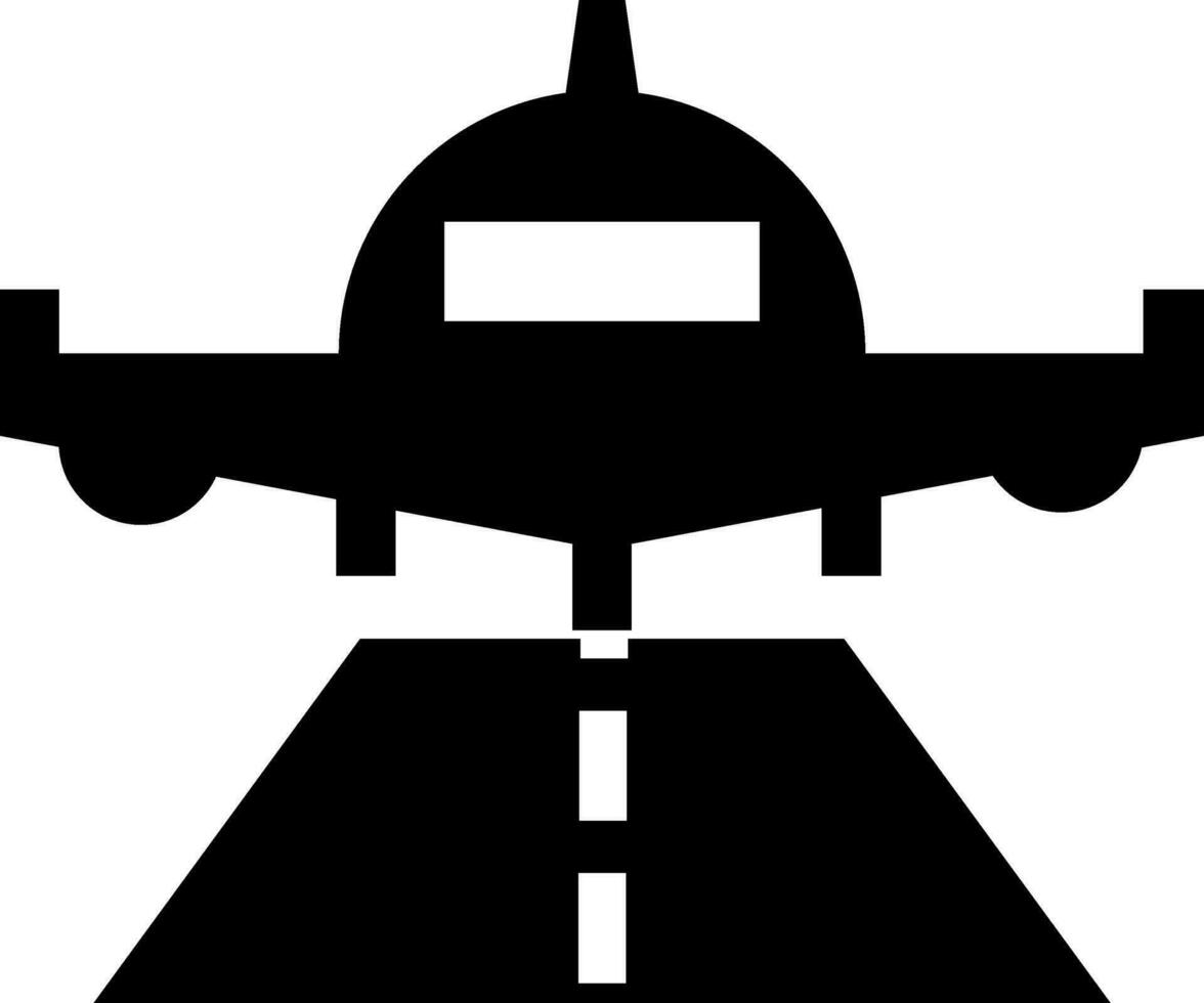 voorkant visie van landen vliegtuig icoon in zwart en wit kleur. vector