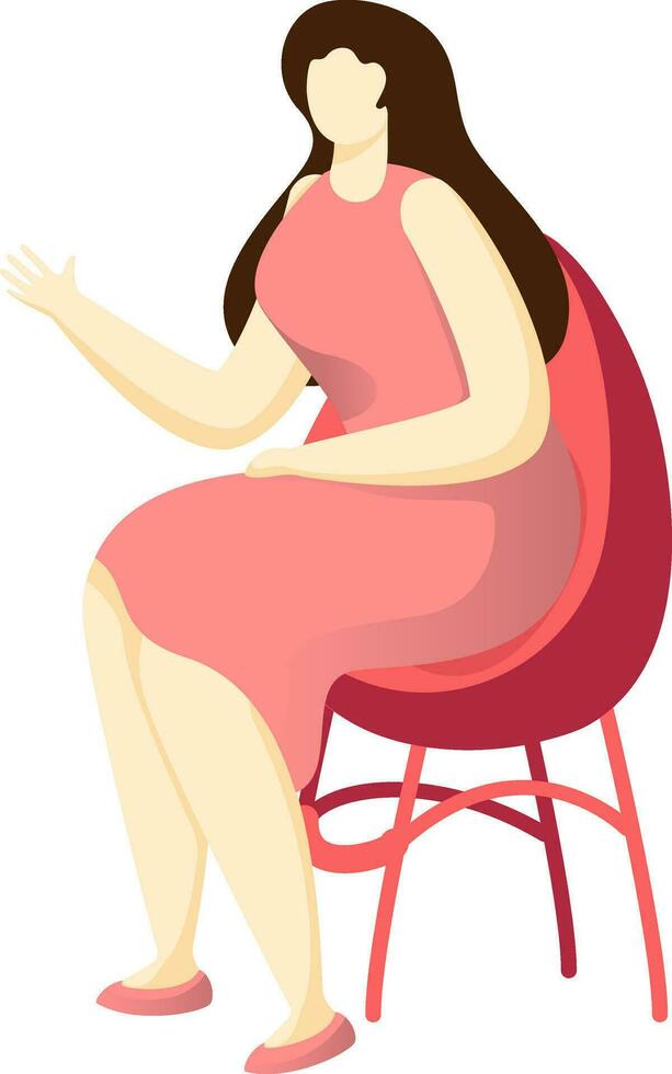 modern gezichtsloos vrouw karakter tonen hand- zittend Aan stoel. vector
