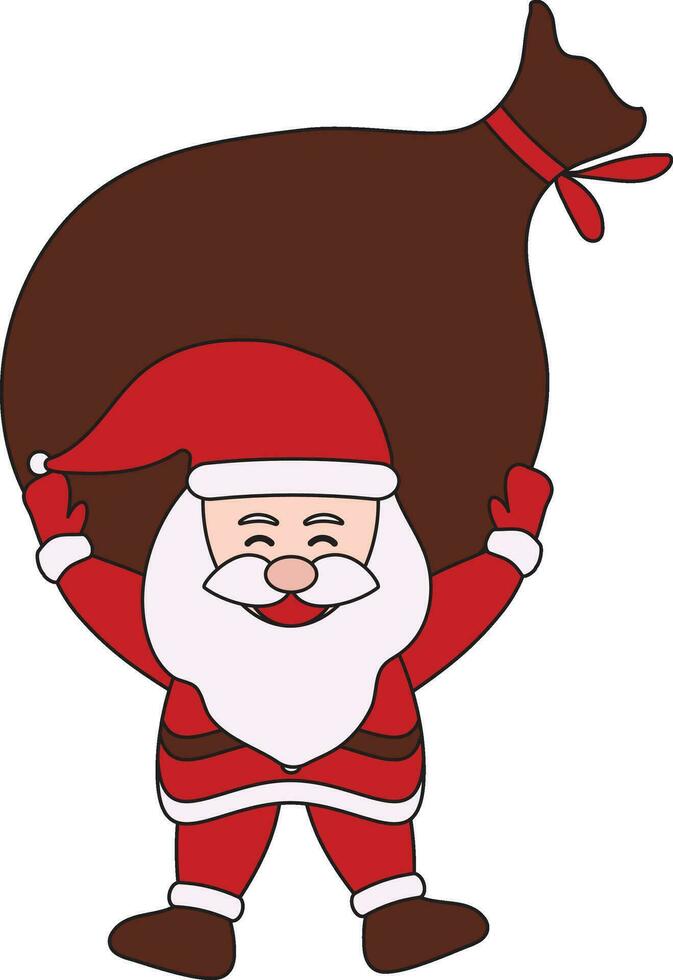 vlak stijl de kerstman claus hijs- een bruin zwaar zak Aan wit achtergrond. vector