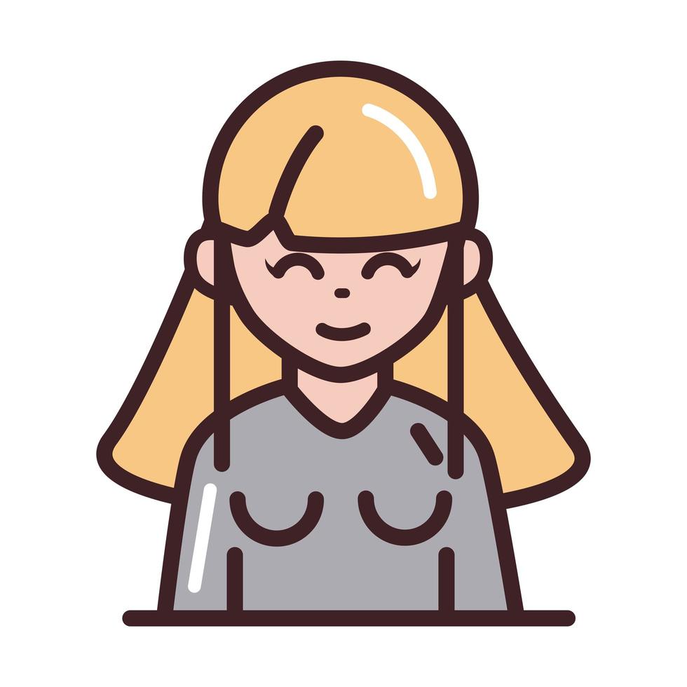 avatar vrouw vrouwelijk karakter portret cartoon lijn en opvulling stijlicoon vector
