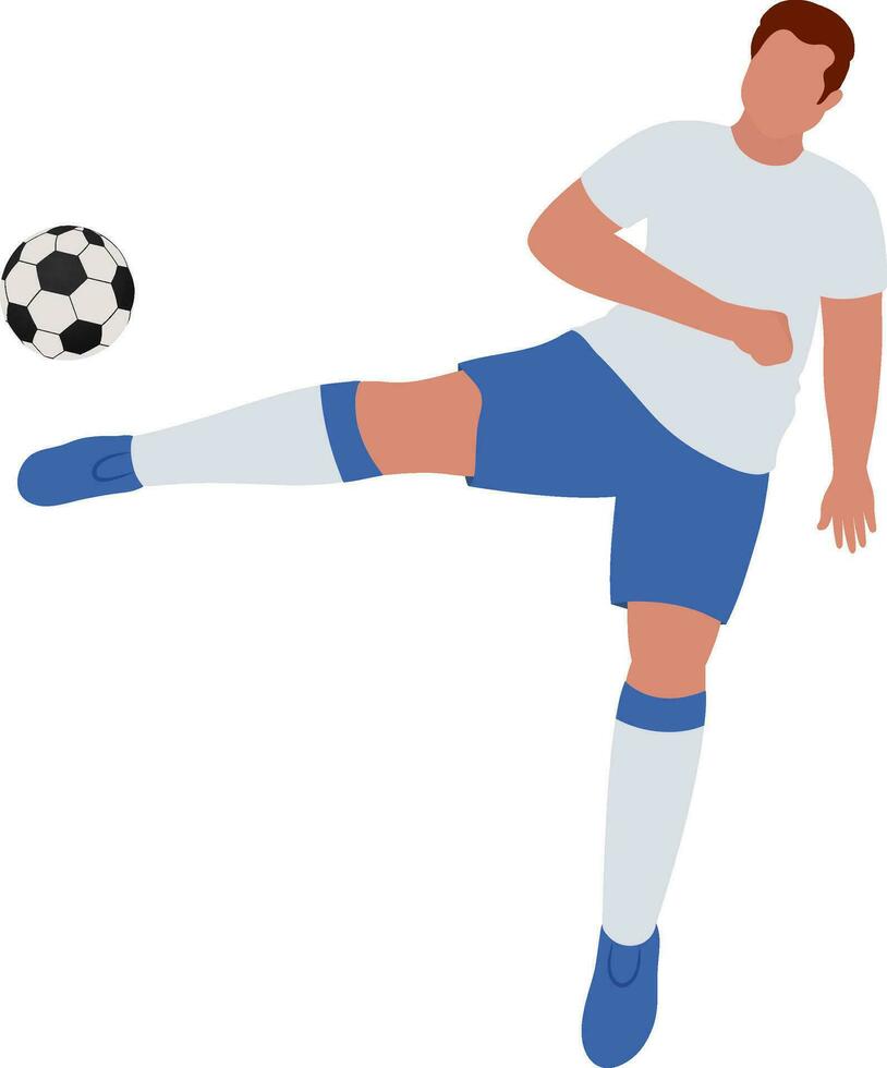 vlak illustratie van gezichtsloos jong Amerikaans voetbal speler Mens schoppen voetbal. vector