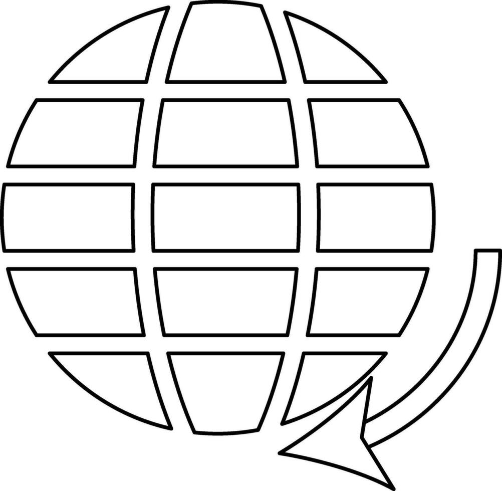 pijl in de omgeving van aarde wereldbol in zwart lijn kunst illustratie. vector