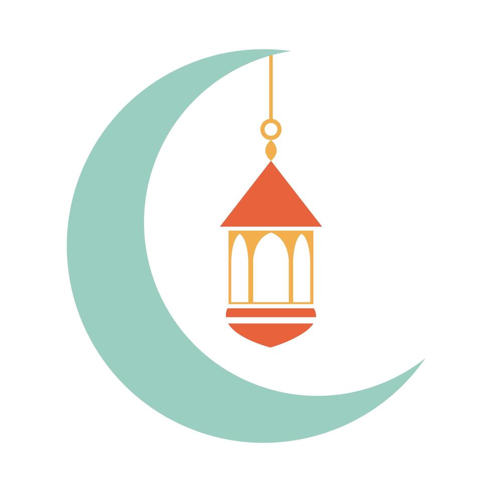 halve maan met lantaarn ramadan arabisch islamitische viering toon kleur pictogram vector
