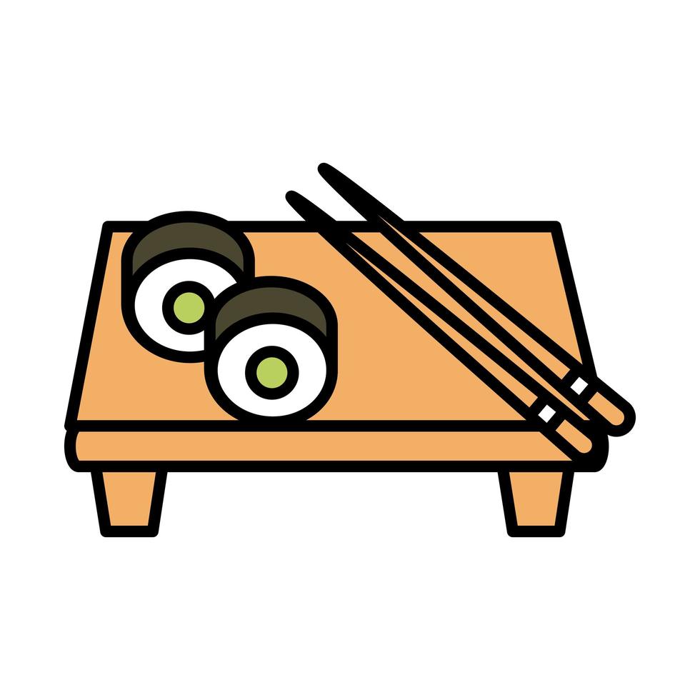 sushi oosters menu rolt stokken in de lijn van het bord en vul stijlicoon vector