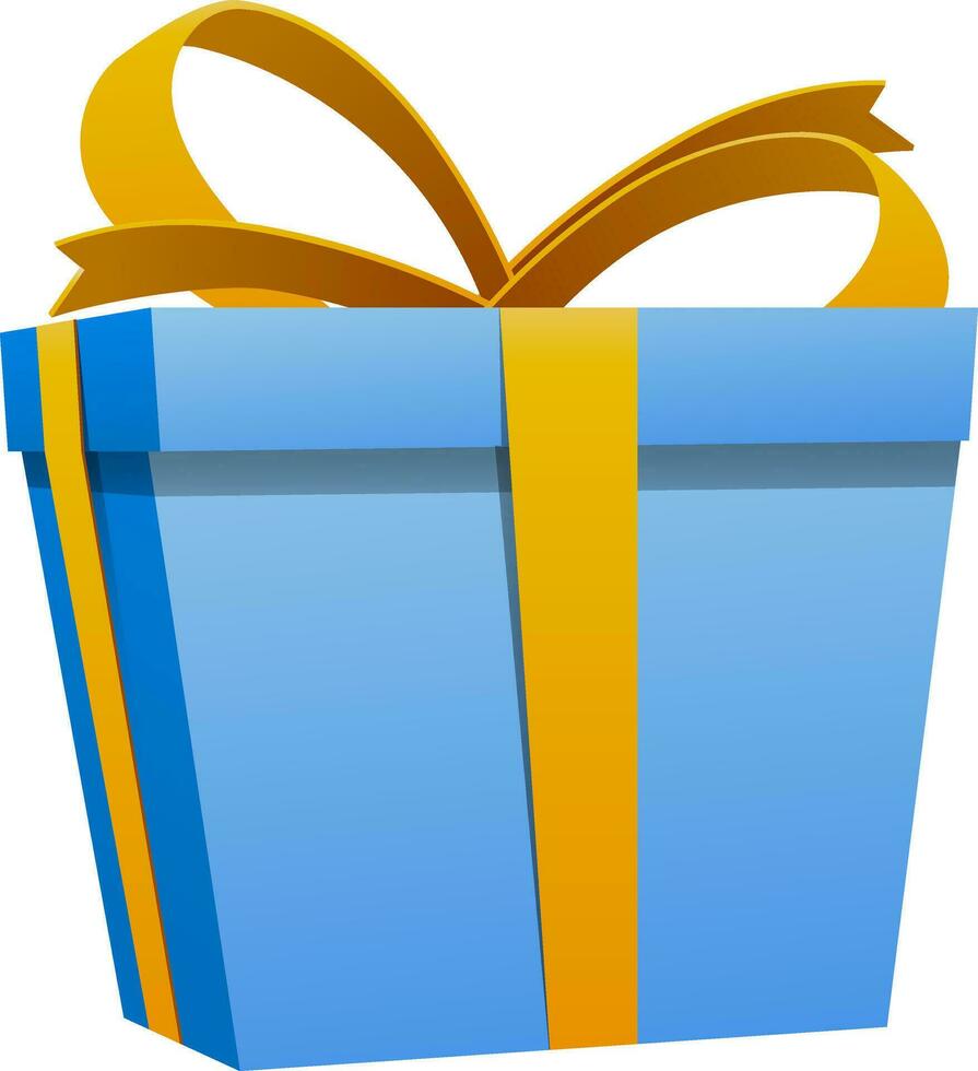 glimmend blauw 3d geschenk doos met geel boog lintje. vector