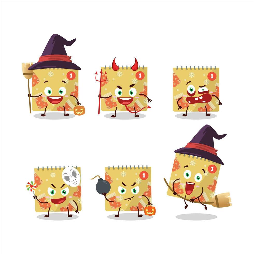 halloween uitdrukking emoticons met tekenfilm karakter van 1e december kalender vector