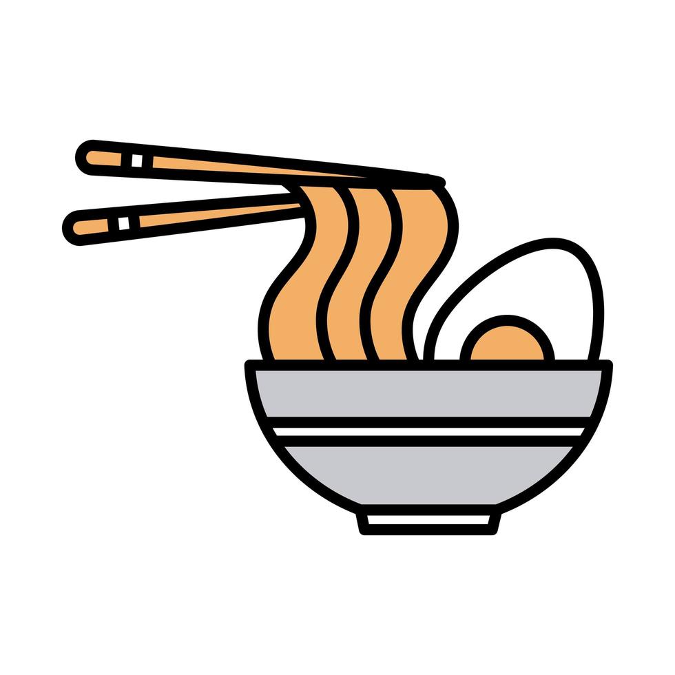 sushi oosters menu noedels gekookt ei sticks in schotel lijn en vul stijlicoon vector