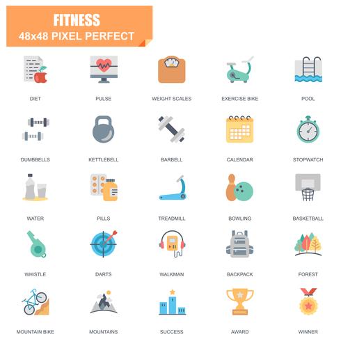 Eenvoudige set van fitness gerelateerde Vector plat pictogrammen