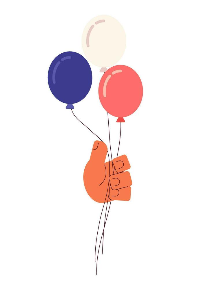 rood wit en blauw ballonnen Holding semi vlak kleurrijk vector hand. onafhankelijkheid dag Amerika. patriottisme feest. bewerkbare klem kunst Aan wit. gemakkelijk tekenfilm plek illustratie voor web grafisch ontwerp