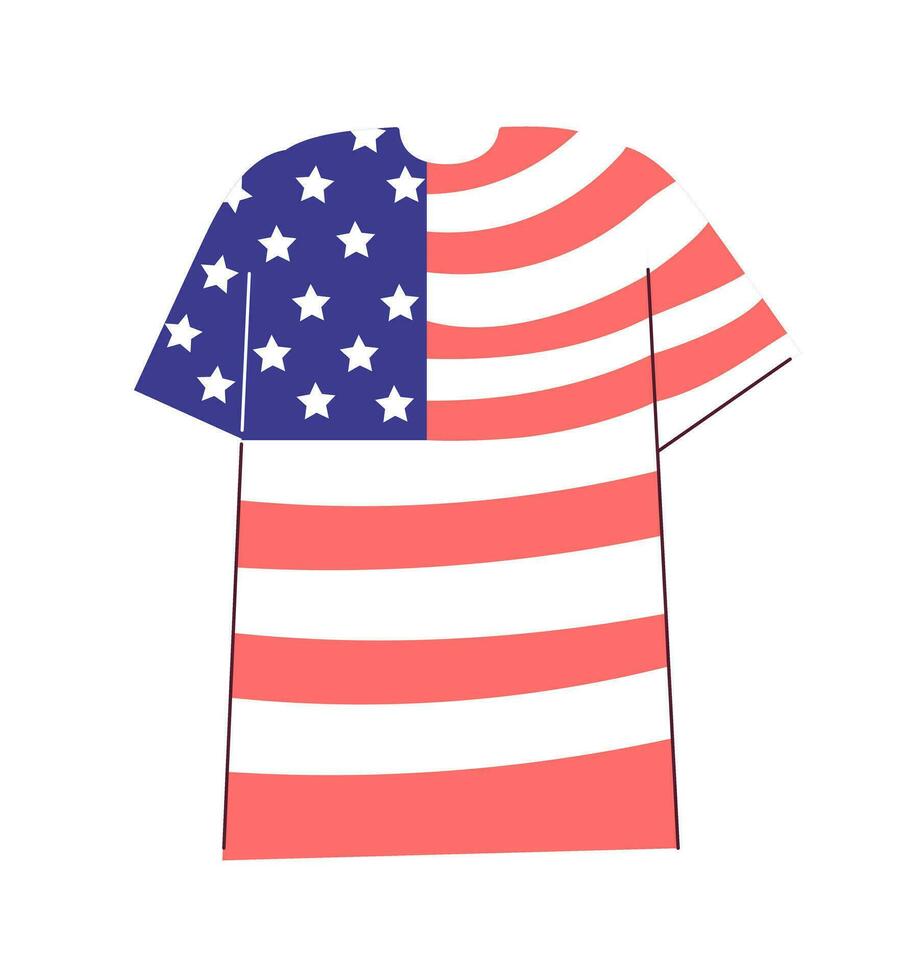 Amerikaans vlag t-shirt semi vlak kleur vector voorwerp. onafhankelijkheid dag t shirt. ons vakantie. bewerkbare tekenfilm klem kunst icoon Aan wit achtergrond. gemakkelijk plek illustratie voor web grafisch ontwerp