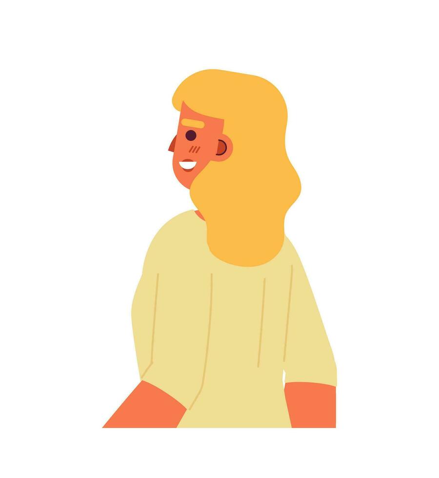 vrolijk Kaukasisch vrouw met helder glimlach semi vlak kleurrijk vector karakter. geluk emotie. bewerkbare voor de helft lichaam persoon Aan wit. gemakkelijk tekenfilm plek illustratie voor web grafisch ontwerp