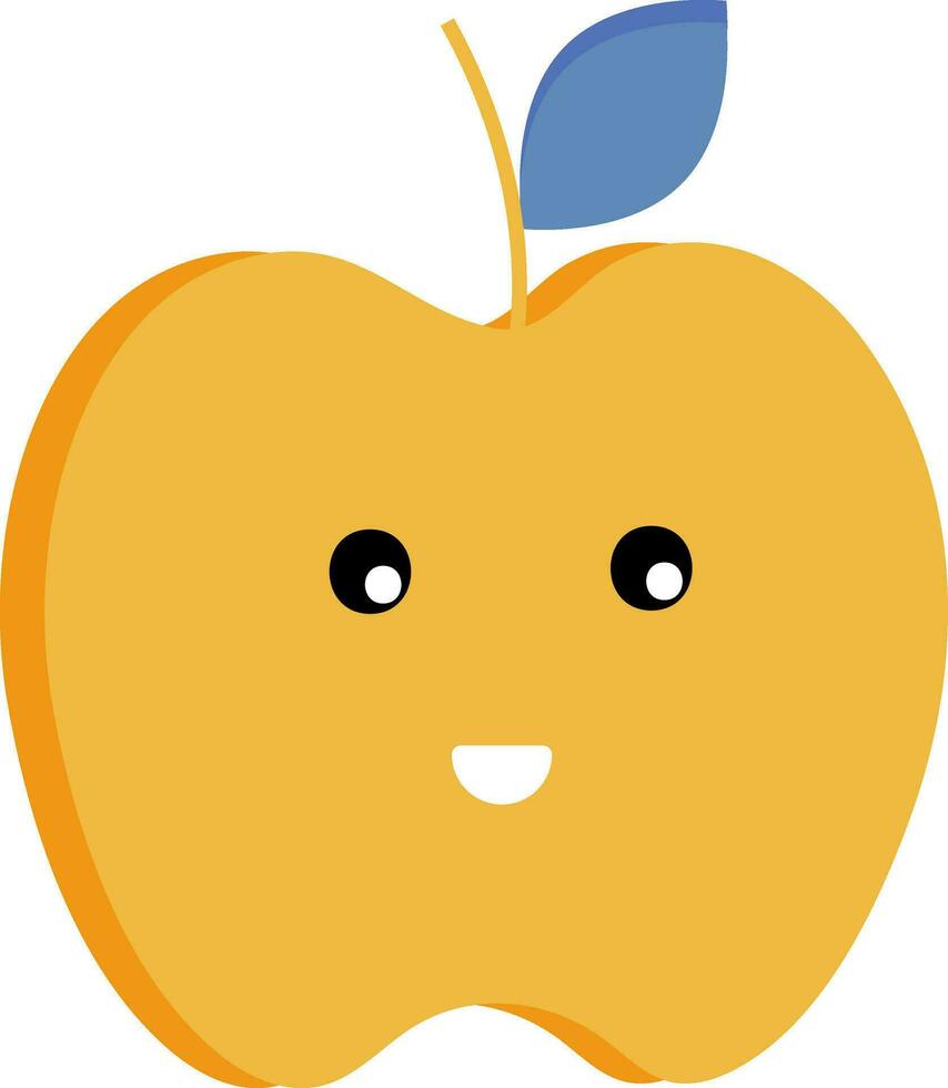 gelukkig gezicht appel met blad icoon in geel en blauw kleur. vector