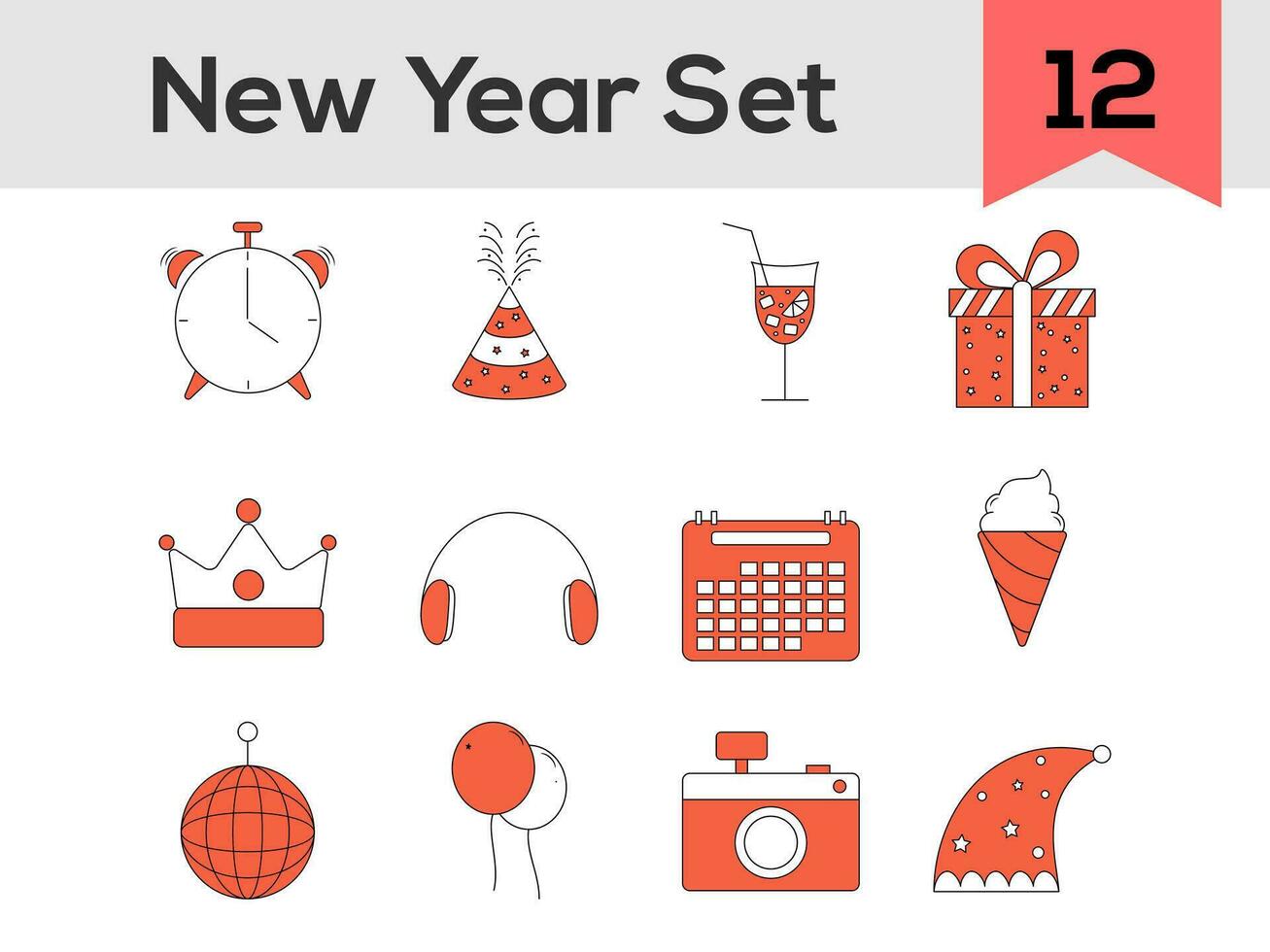 vlak stijl nieuw jaar icoon reeks in oranje en wit kleur. vector