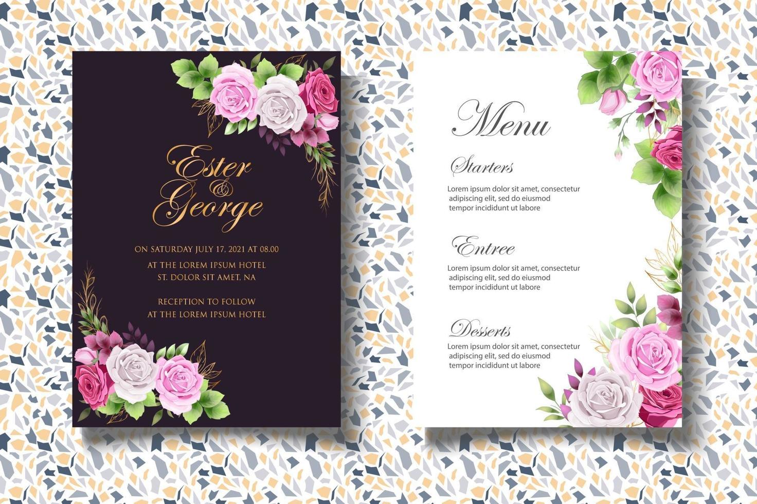 romantische botanische bruiloft kaartenset vector
