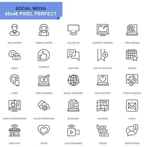 Simple Set Social Media en Network Line Icons voor website en mobiele apps vector