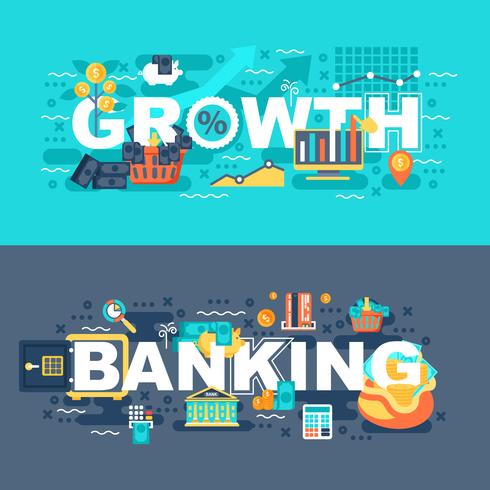 Bankieren en groei set van platte concept vector