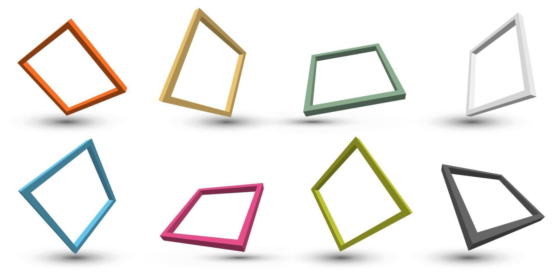 set van 3d vervormen perspectief vierkante framerand met schaduw geïsoleerd op een witte achtergrond vector
