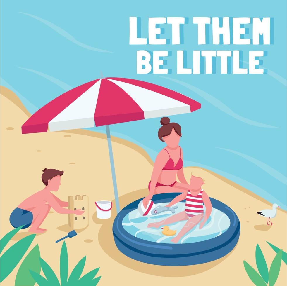 kinderen strandactiviteiten sociale media post mockup vector