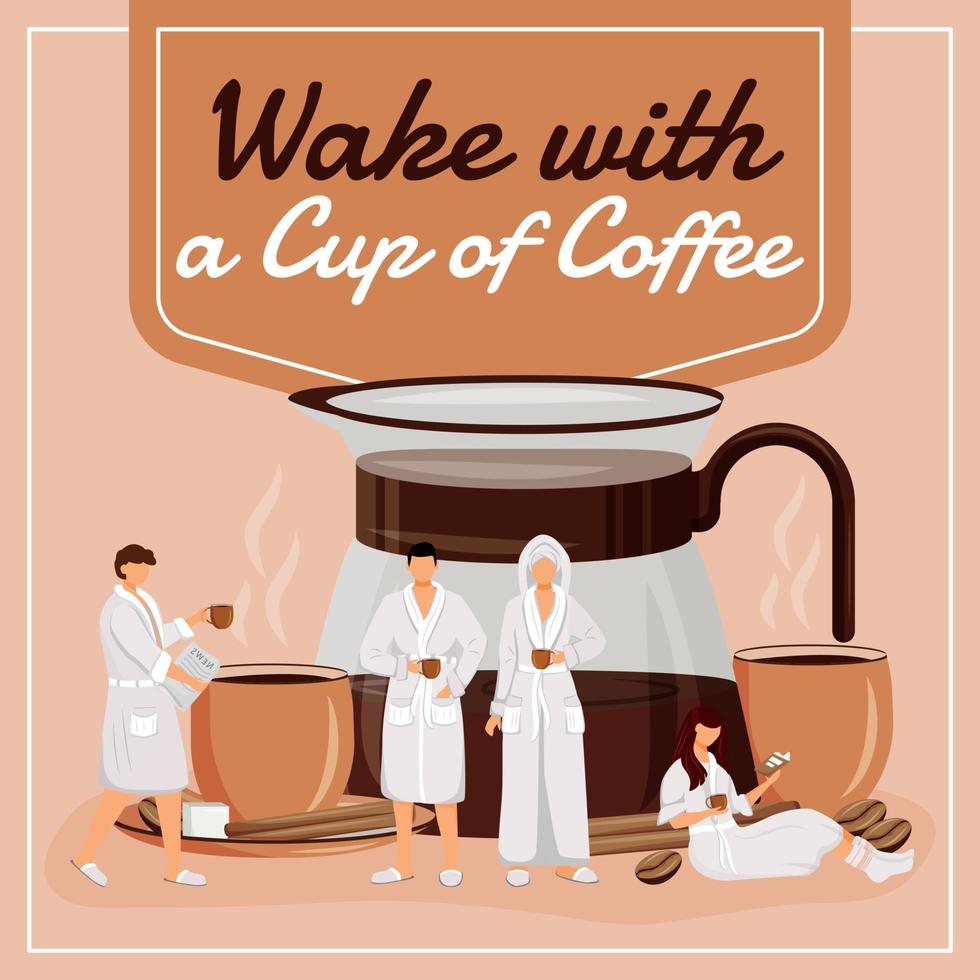 word wakker met een kopje koffie social media post mockup vector